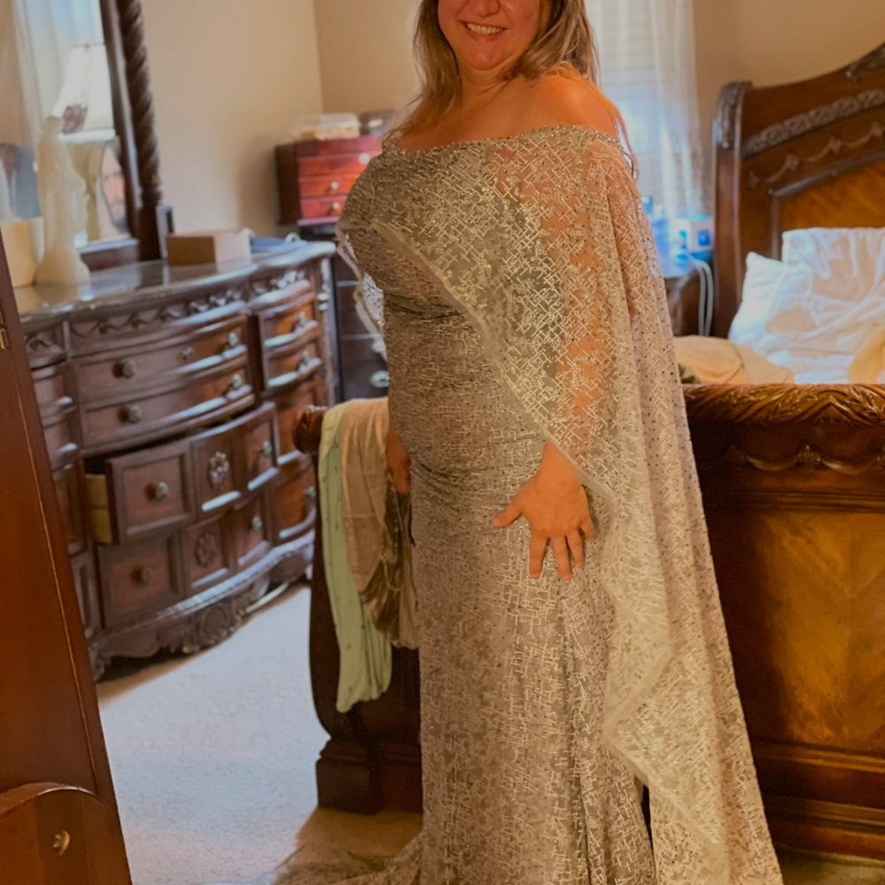Elegant Silver Lace Dress with train - Picture 4 of 8
